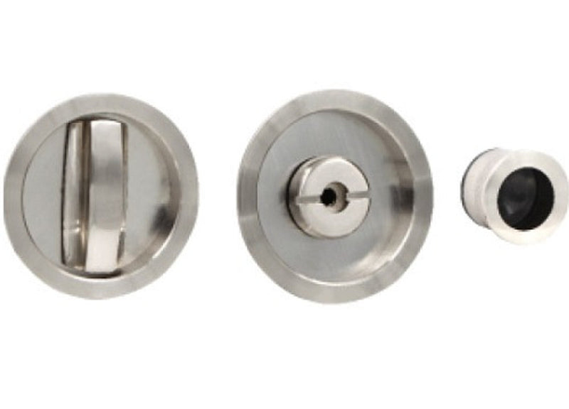 Eclisse Round Bathroom / Privacy Lock Set For Sliding Pocket Door - Satin Chrome Essentials Collection