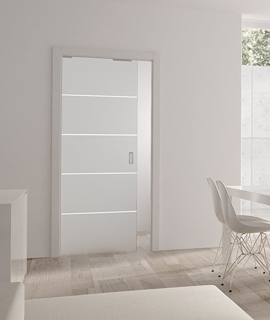 Eclisse Righe1 Satin Glass Single Pocket Door System